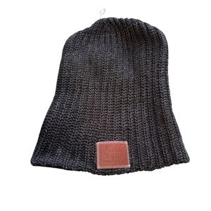 Love Your Melon Charcoal Knit Beanie with Brown Patch